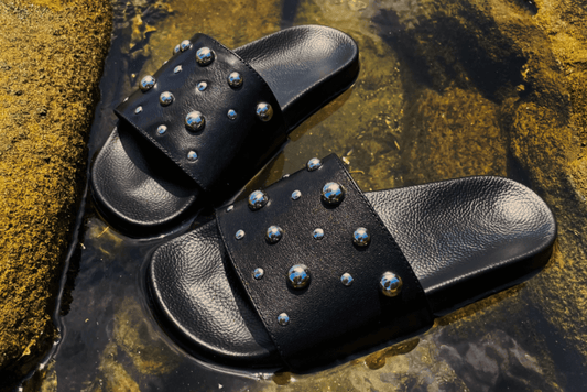 Chimissimi black Julia base slide with punky Vanda studded upper