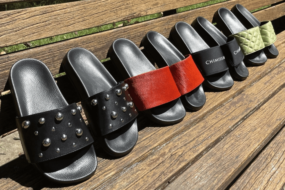 row of Chimissimi slides on a wood bench