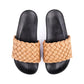 Black slides with braided faux leather upper in camel colour.